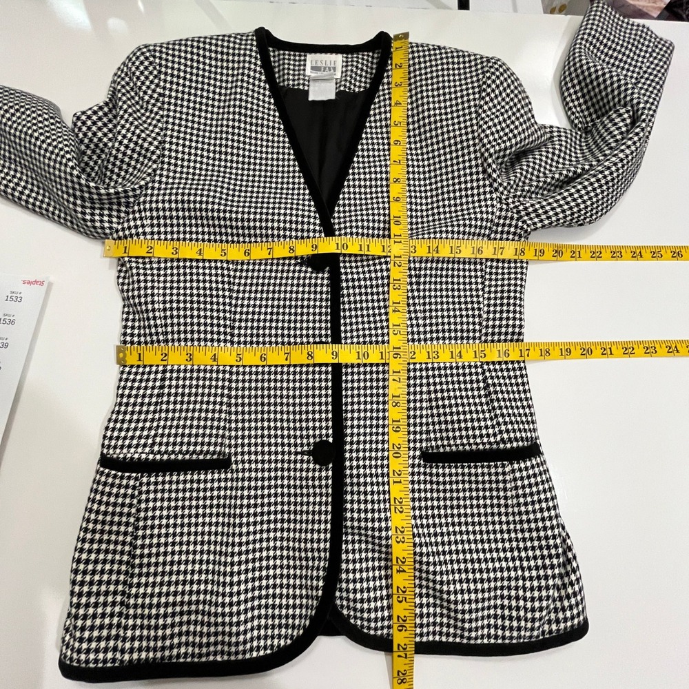 Leslie Fay Blazer‎ Womens 8P Black White Houndstooth 90s Vintage Office Tailored - Picture 5 of 16